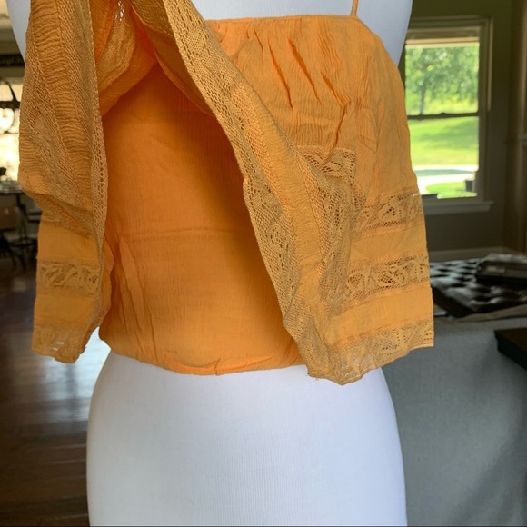 NWT $68 FREE PEOPLE Home Again Cami Crop Top Medium Light Orange Off Shoulder - Picture 9 of 13